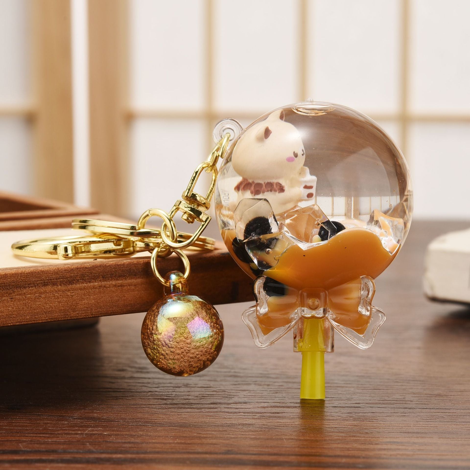 Wholesale Acrylic Pearl Milk Tea Bear Bottle Quicksand Keychain